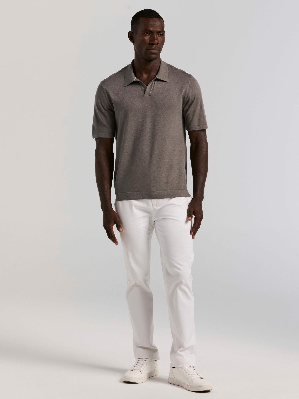 Perry Ellis Tech Knit Open Collar Sweater Polo