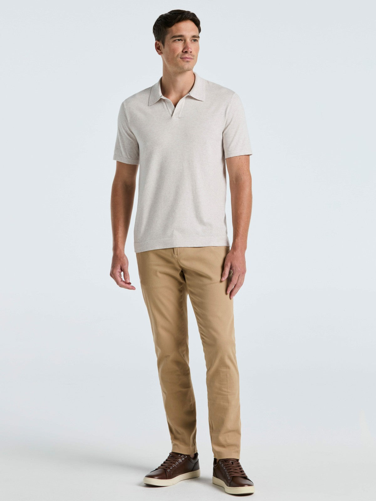Perry Ellis Tech Knit Open Collar Sweater Polo