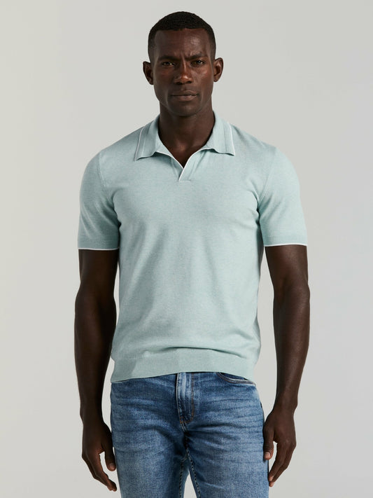 Perry Ellis Tech Knit Open Collar Tipped Sweater Polo