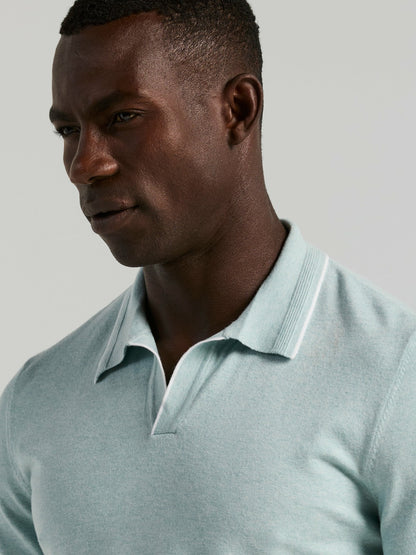 Perry Ellis Tech Knit Open Collar Tipped Sweater Polo