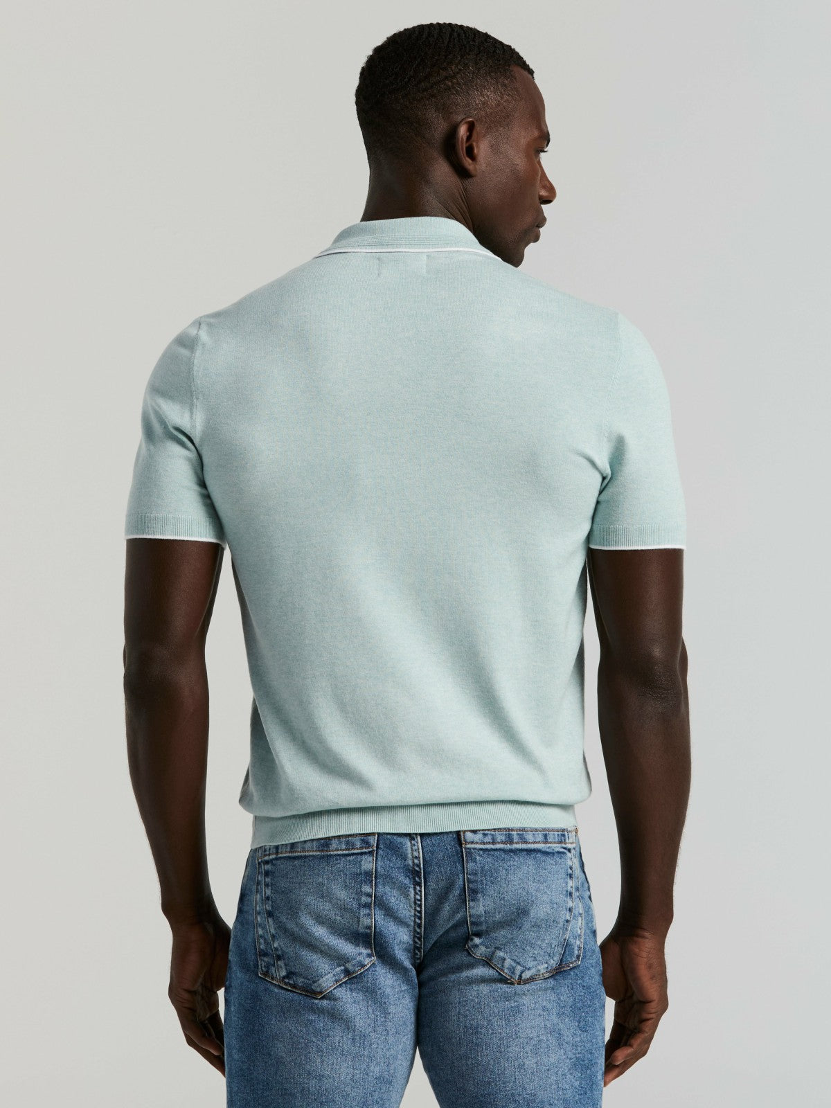Perry Ellis Tech Knit Open Collar Tipped Sweater Polo