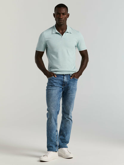 Perry Ellis Tech Knit Open Collar Tipped Sweater Polo