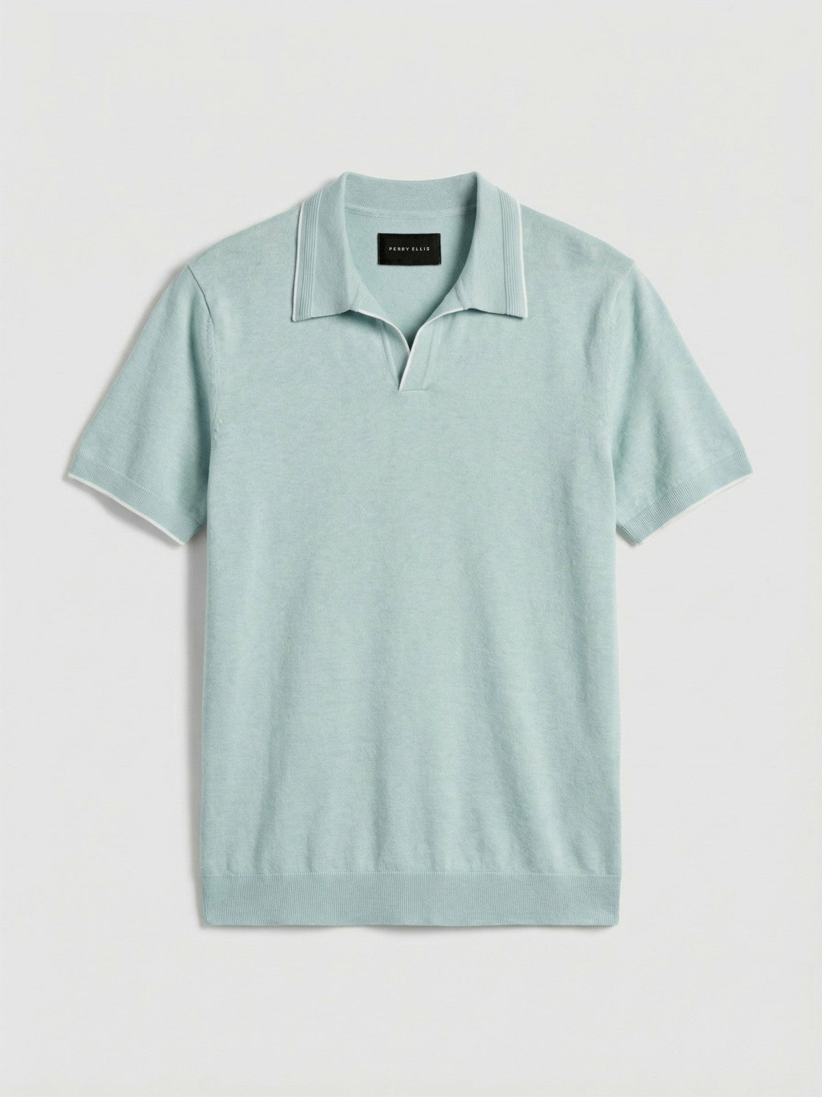 Perry Ellis Tech Knit Open Collar Tipped Sweater Polo
