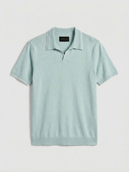 Perry Ellis Tech Knit Open Collar Tipped Sweater Polo