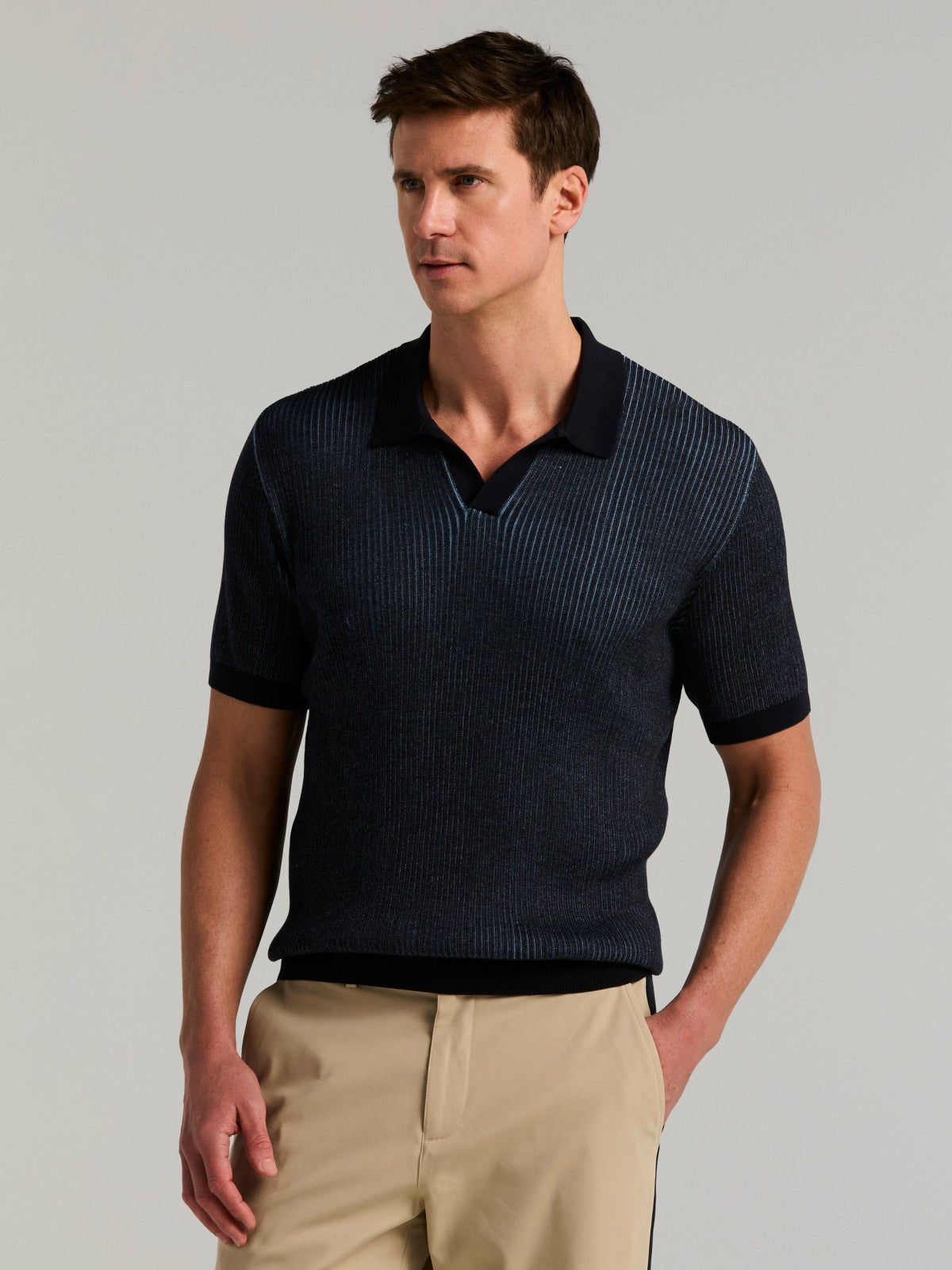Perry Ellis Cotton Modal Bi-Color Open Polo Sweater