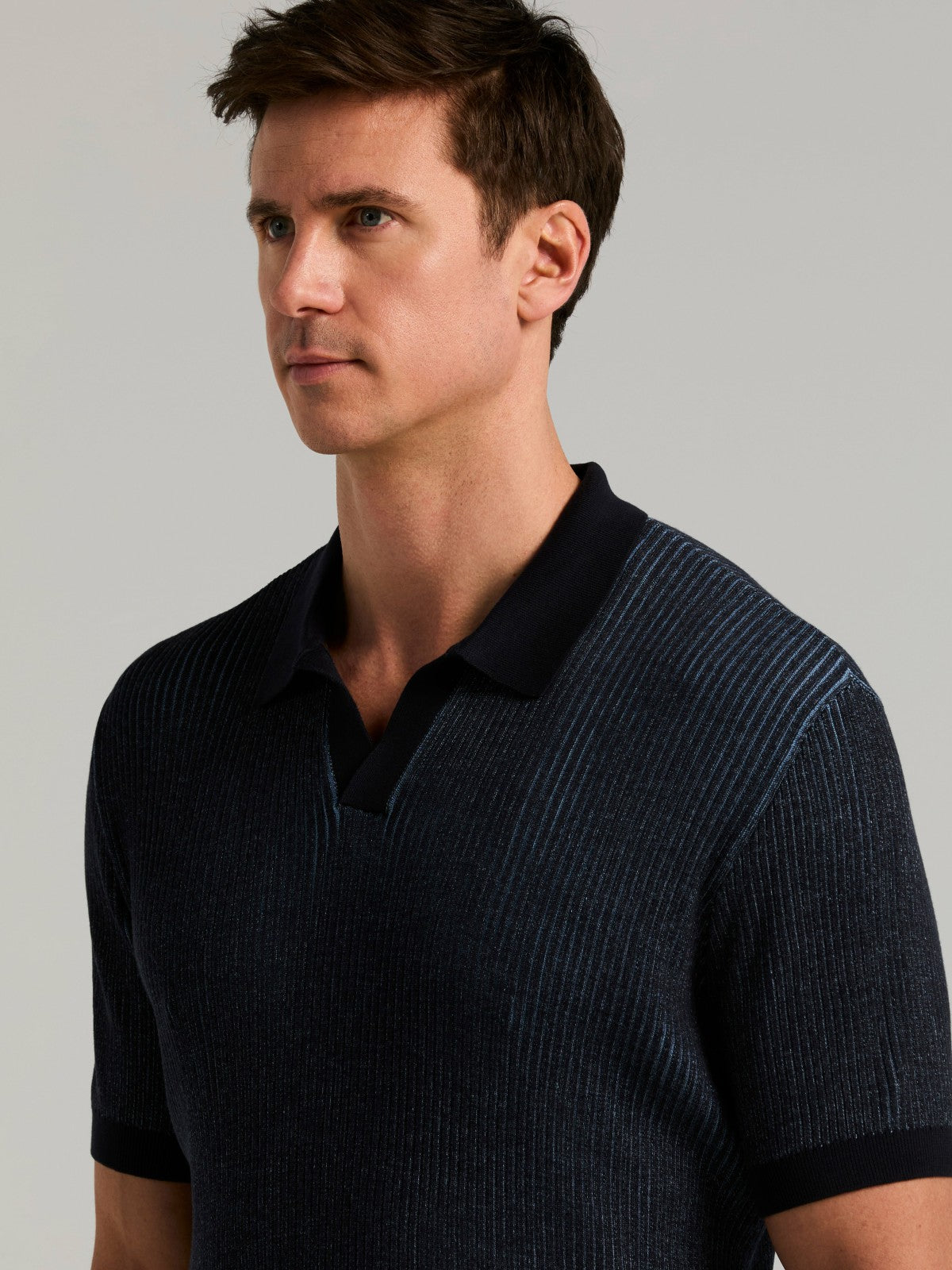 Perry Ellis Cotton Modal Bi-Color Open Polo Sweater