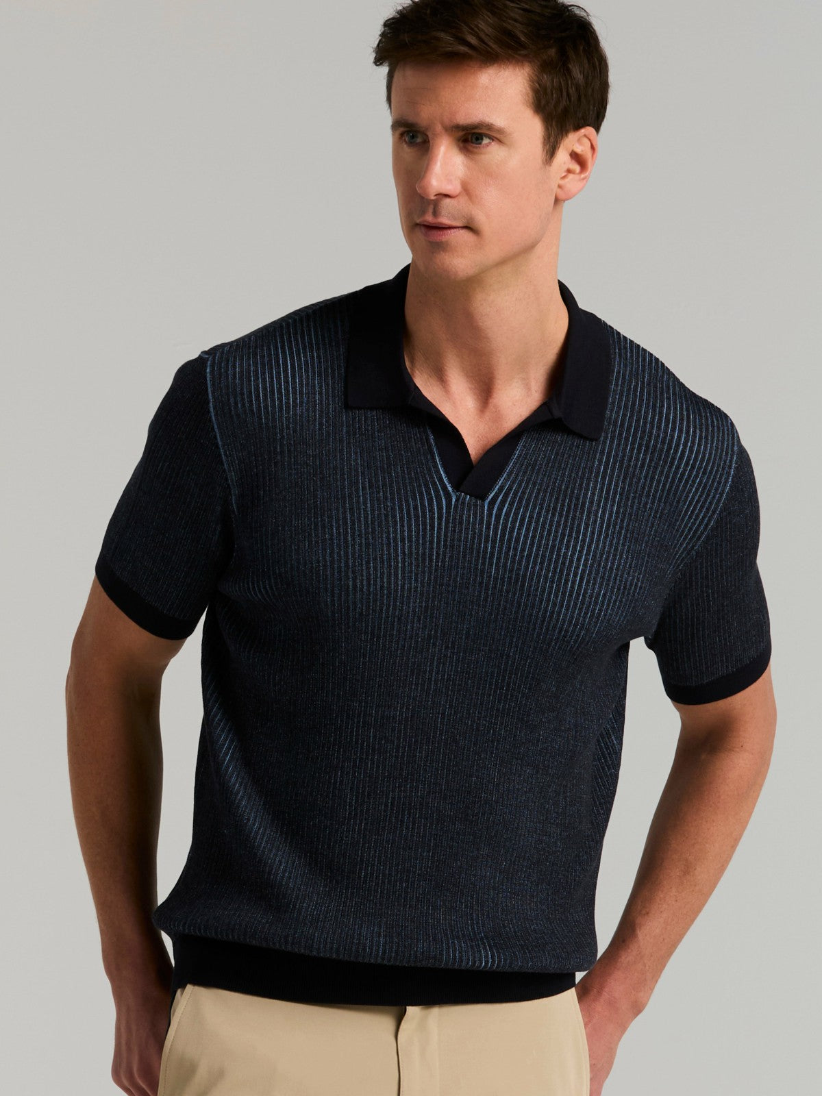 Perry Ellis Cotton Modal Bi-Color Open Polo Sweater