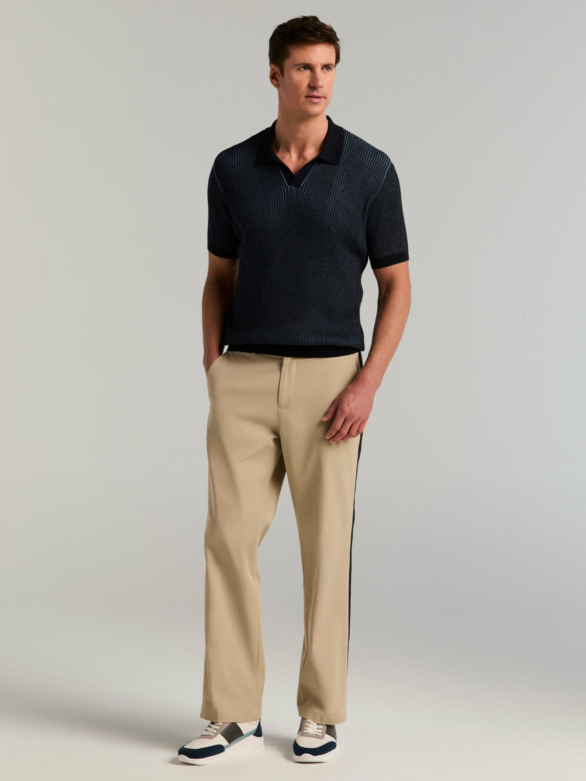 Perry Ellis Cotton Modal Bi-Color Open Polo Sweater