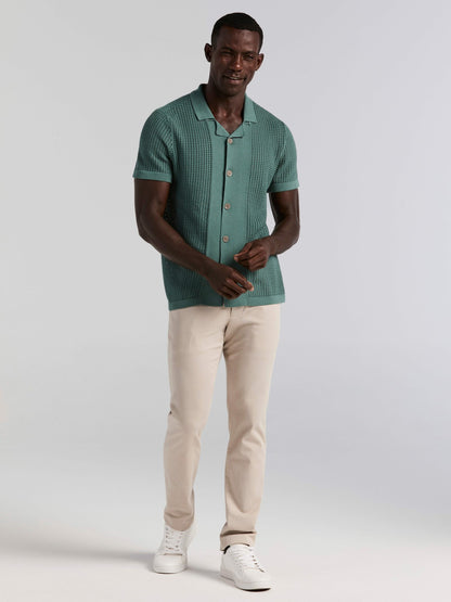 Perry Ellis Cotton Jacquard Open Stitch Button Front Sweater