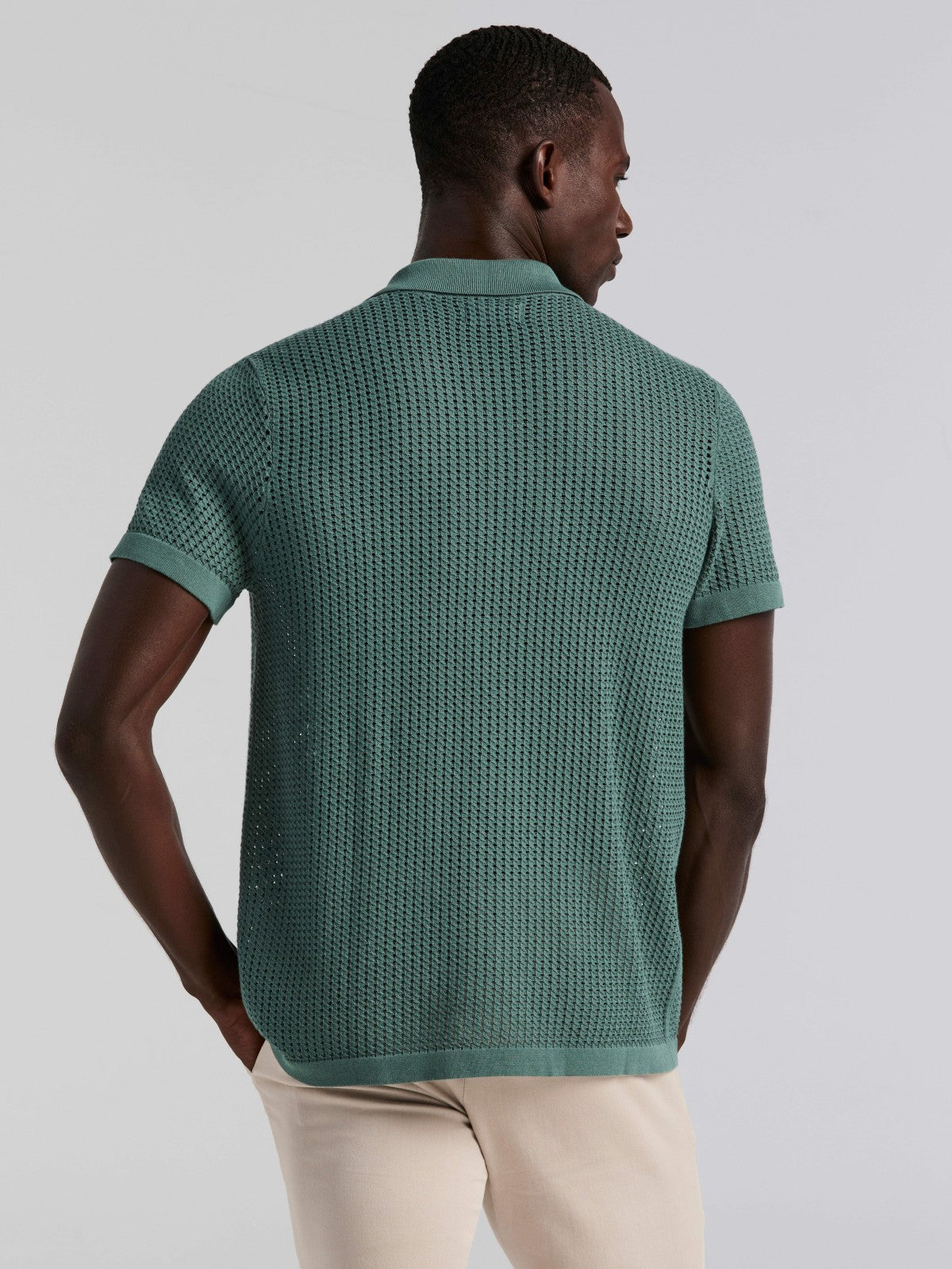 Perry Ellis Cotton Jacquard Open Stitch Button Front Sweater