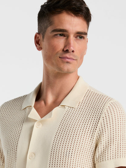 Perry Ellis Cotton Jacquard Open Stitch Button Front Sweater