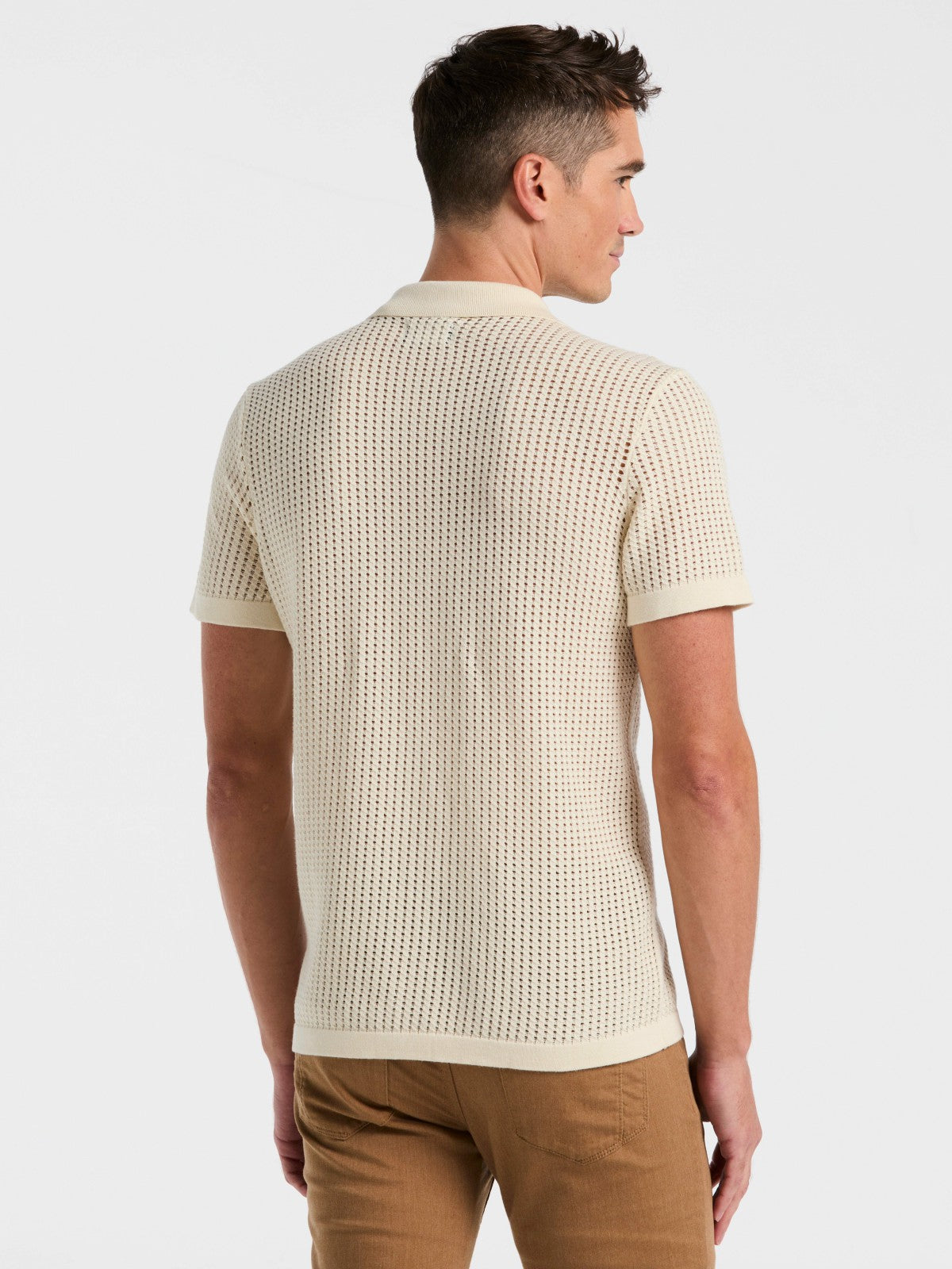 Perry Ellis Cotton Jacquard Open Stitch Button Front Sweater