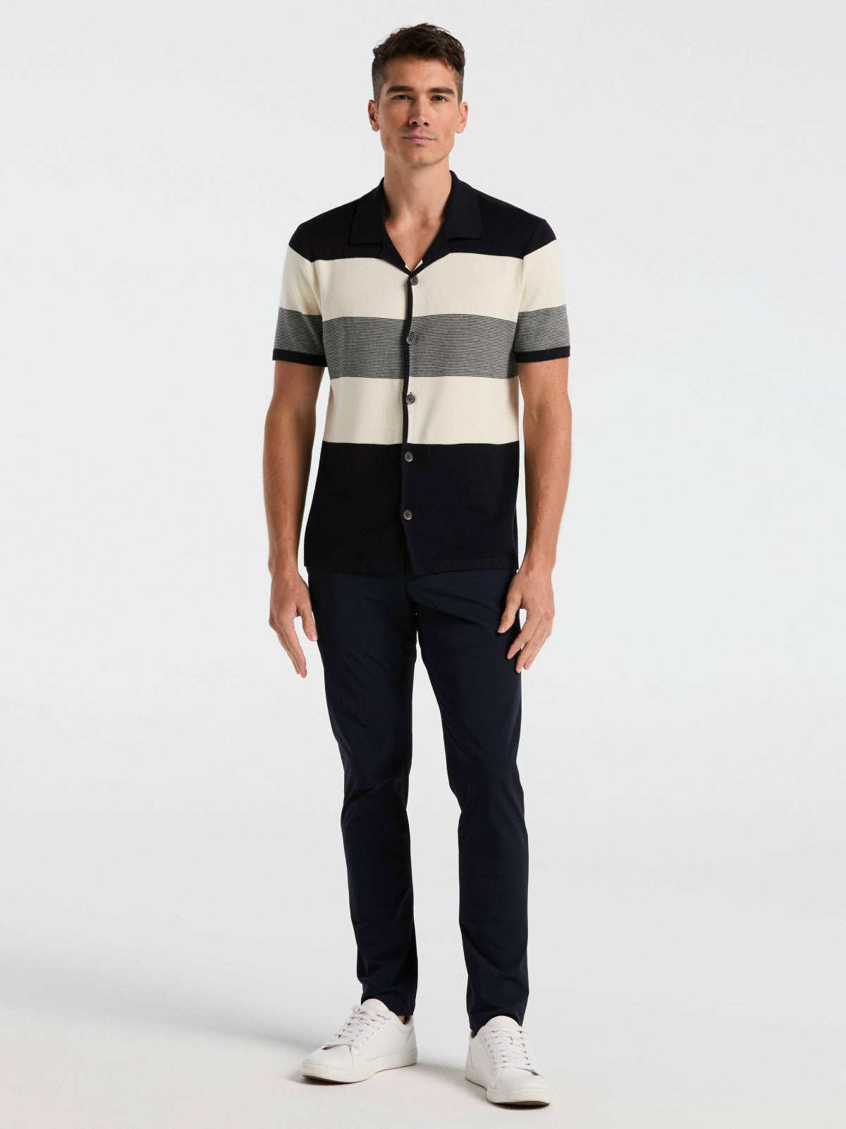 Perry Ellis Color Block Button Front Sweater