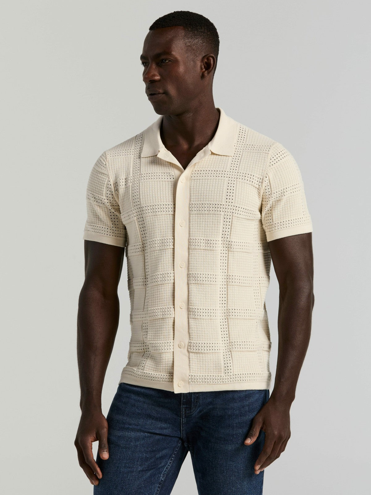 Perry Ellis Jacquard Pattern Button Front Sweater