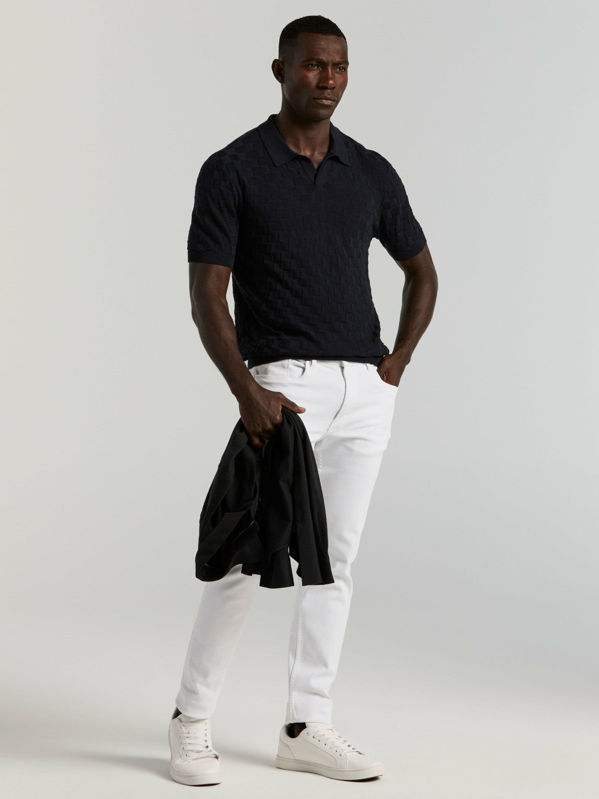 Perry Ellis Square Pattern Open Collar Polo