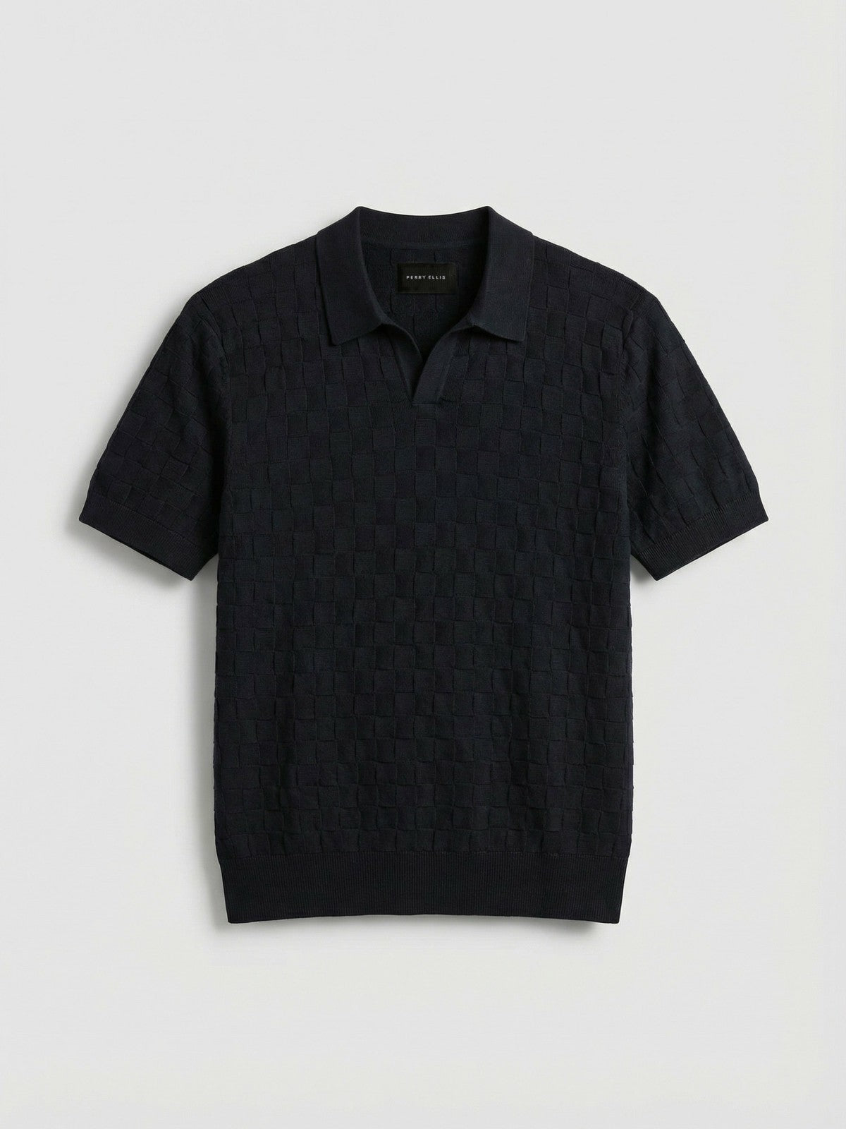 Perry Ellis Square Pattern Open Collar Polo