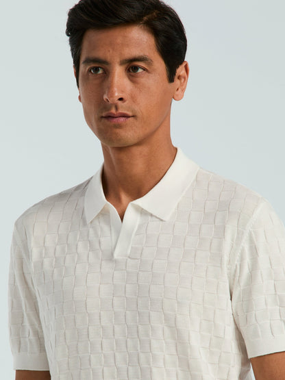 Perry Ellis Square Pattern Open Collar Polo