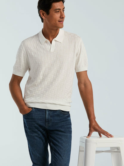 Perry Ellis Square Pattern Open Collar Polo