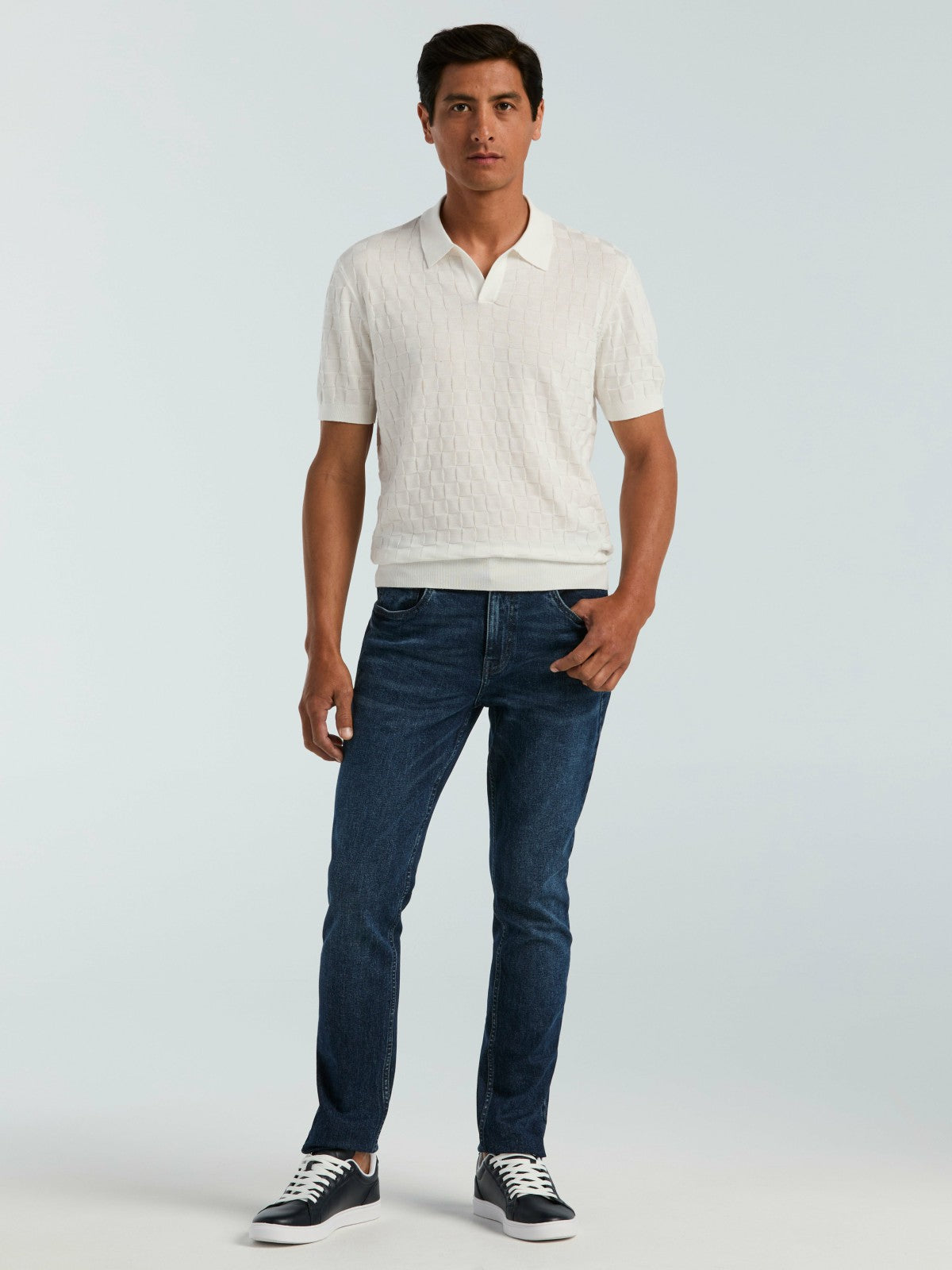 Perry Ellis Square Pattern Open Collar Polo