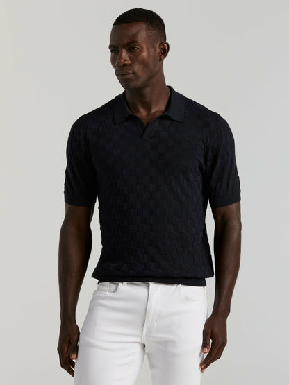 Perry Ellis Square Pattern Open Collar Polo
