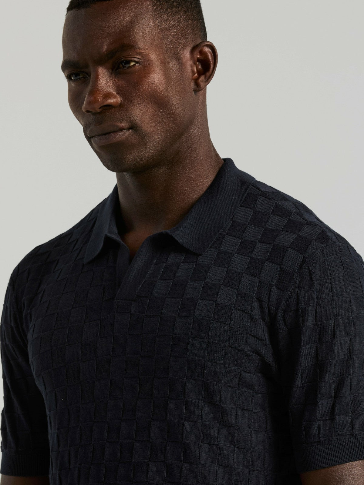 Perry Ellis Square Pattern Open Collar Polo