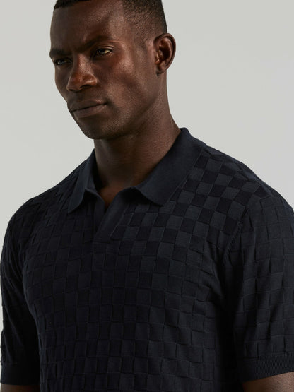 Perry Ellis Square Pattern Open Collar Polo