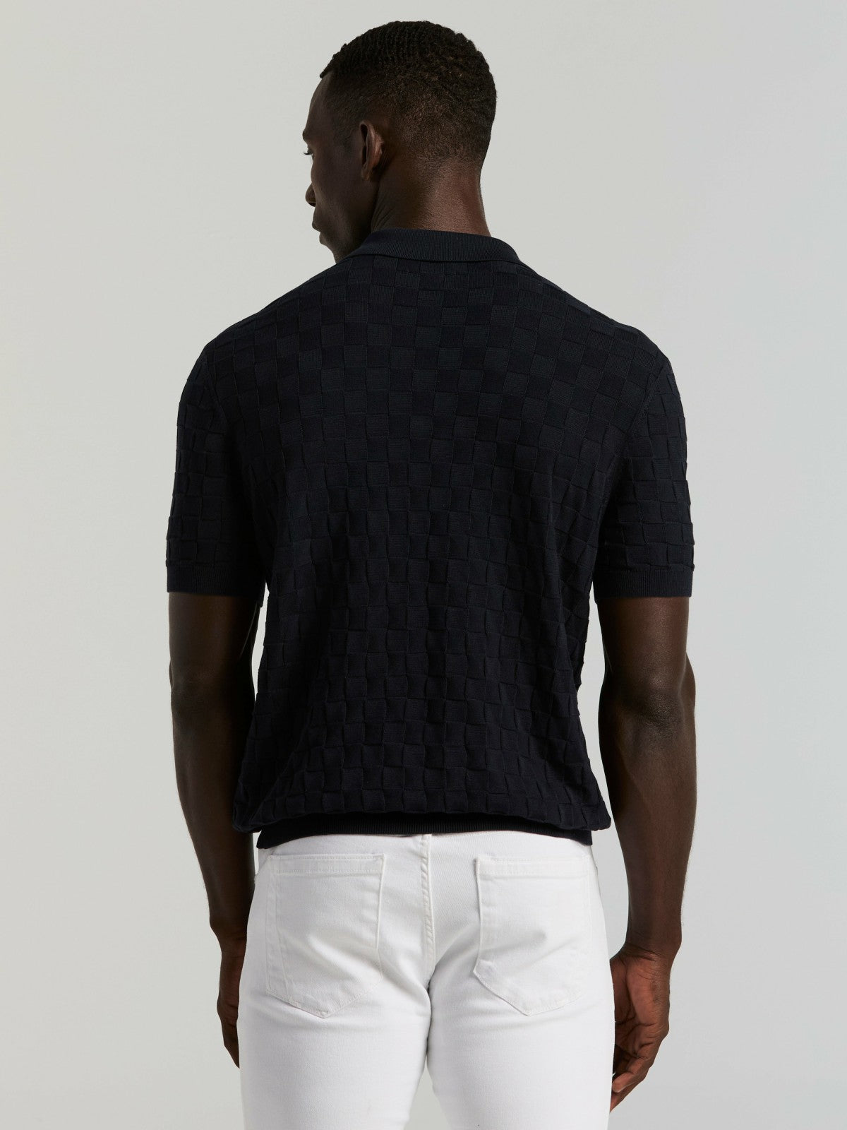 Perry Ellis Square Pattern Open Collar Polo