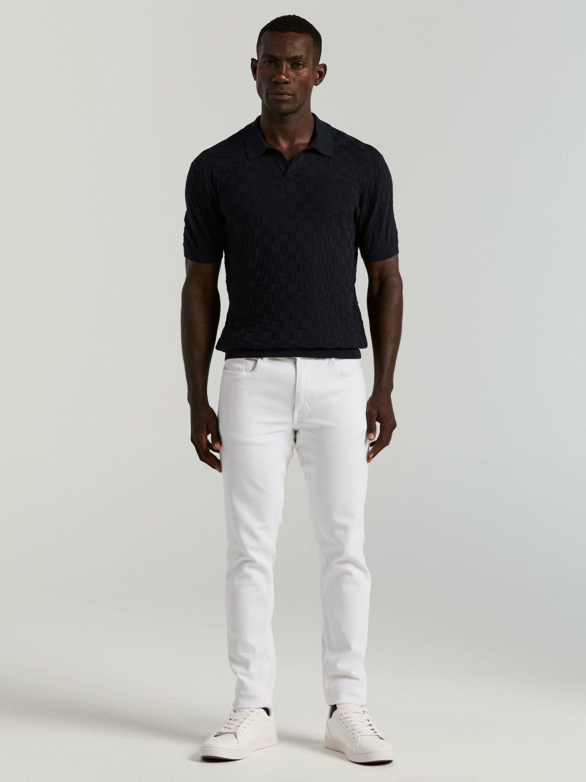 Perry Ellis Square Pattern Open Collar Polo
