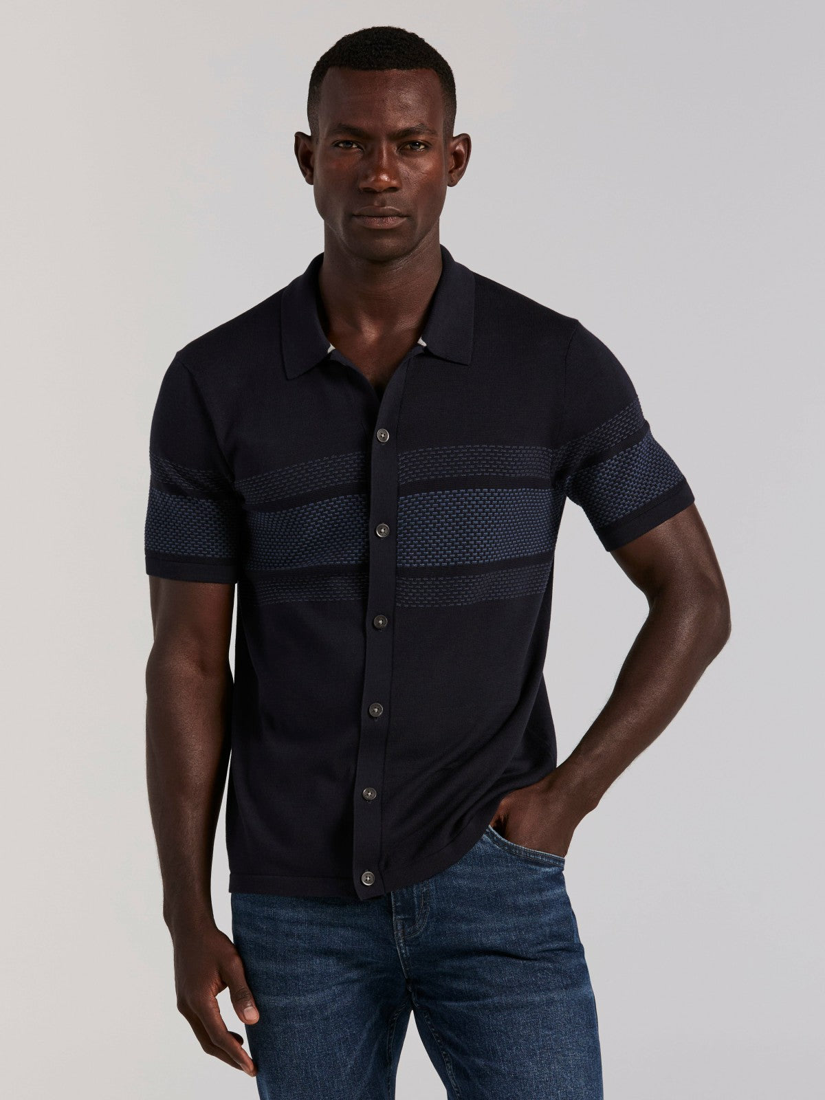 Perry Ellis Cotton Modal Textured Button Front Sweater