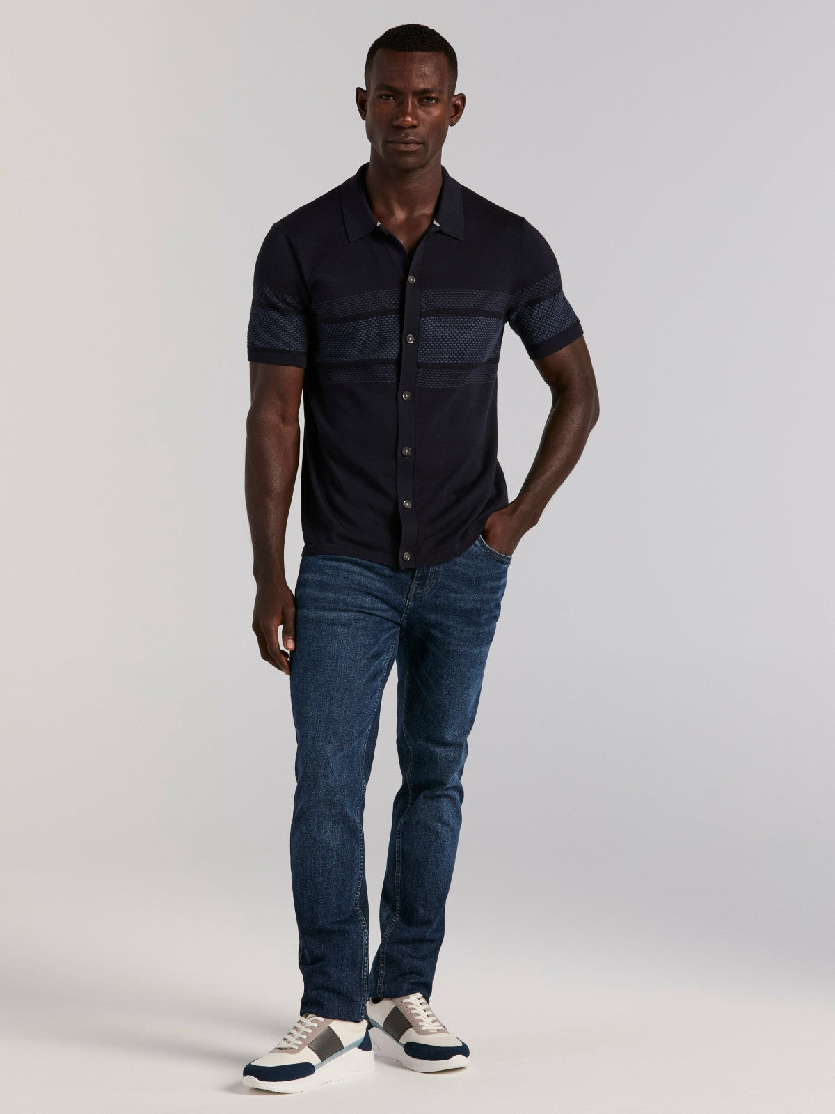 Perry Ellis Cotton Modal Textured Button Front Sweater