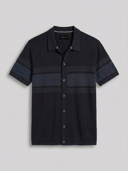 Perry Ellis Cotton Modal Textured Button Front Sweater
