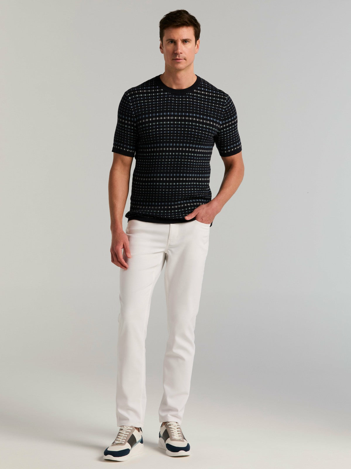 Perry Ellis Multi Color Geometric Print Crew Sweater