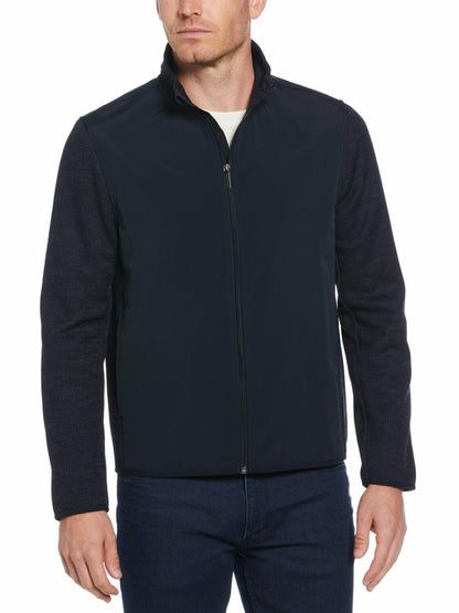 Perry Ellis Heathered Full Zip Mock Neck Fleece Jacket