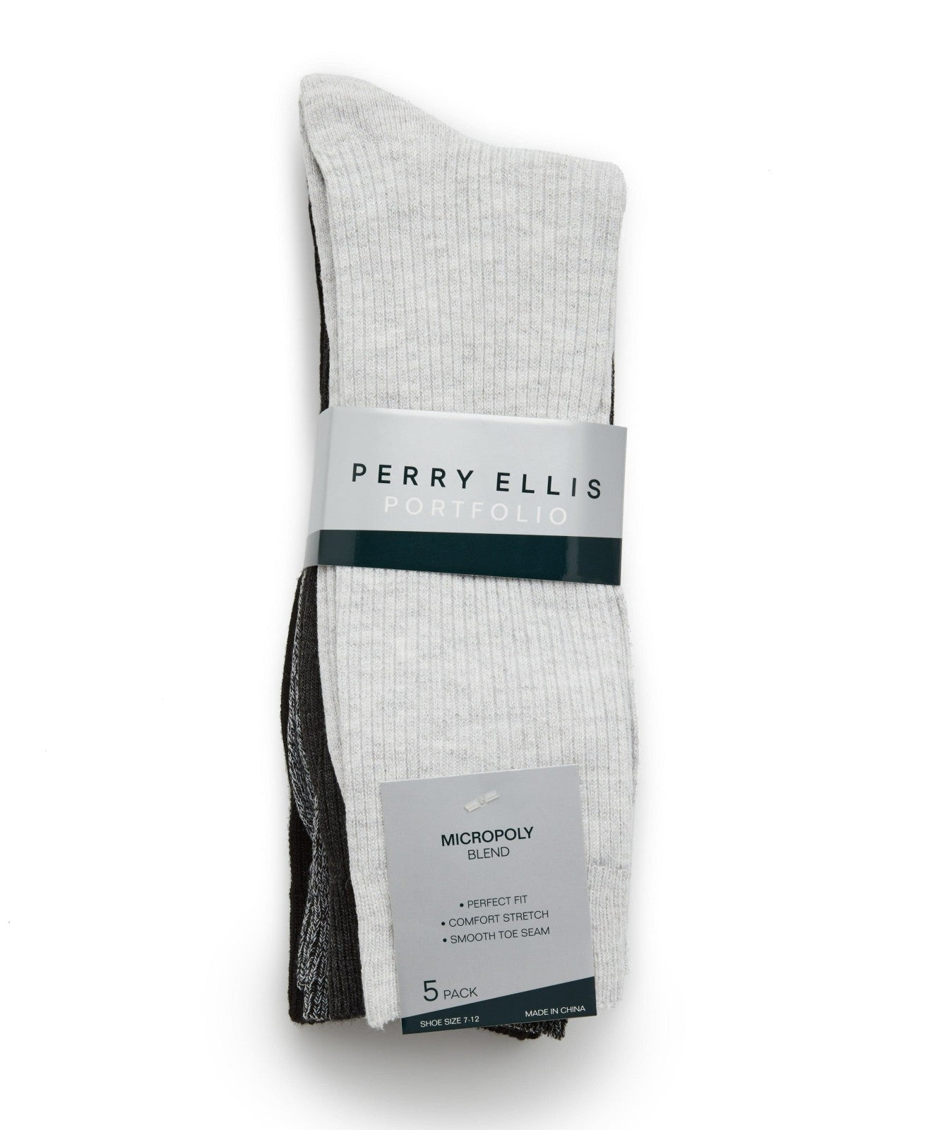 Perry Ellis Men's 5 Pack Ribbed Crew Socks