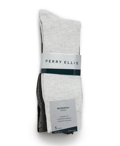 Perry Ellis Men's 5 Pack Ribbed Crew Socks