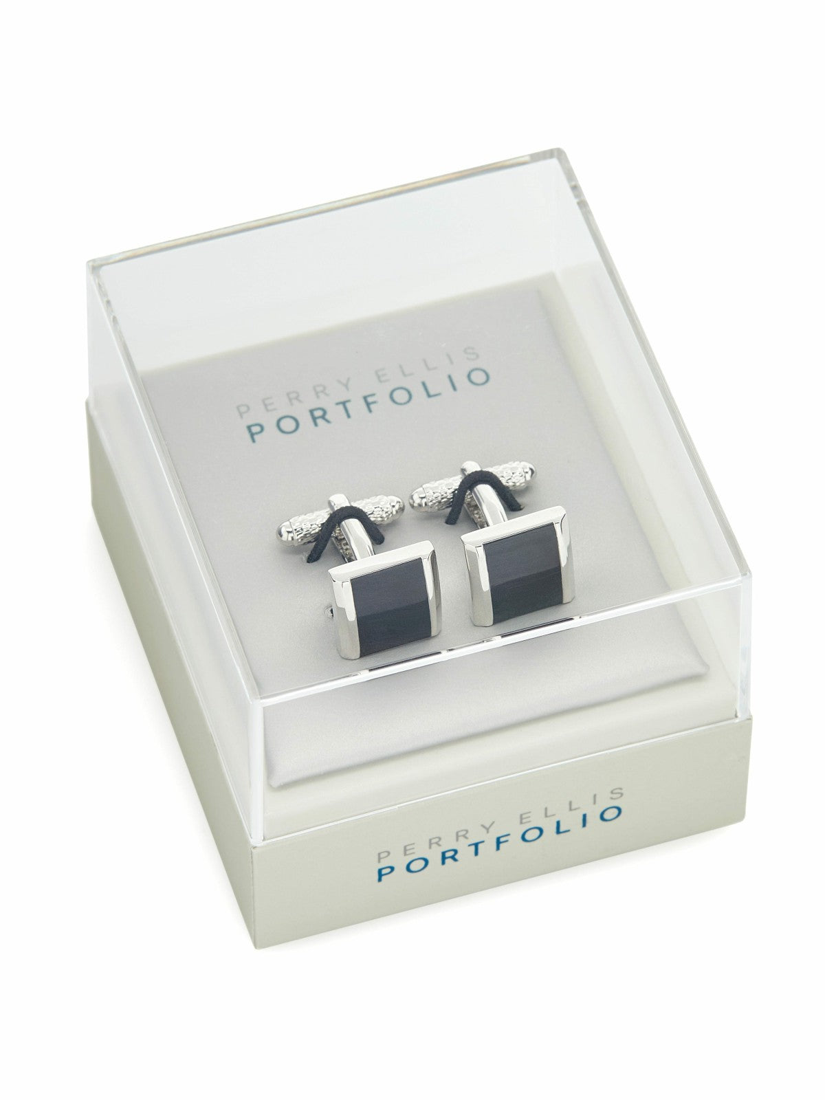 Perry Ellis Black Square Silver Cufflinks