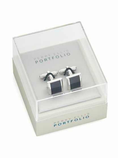 Perry Ellis Black Square Silver Cufflinks
