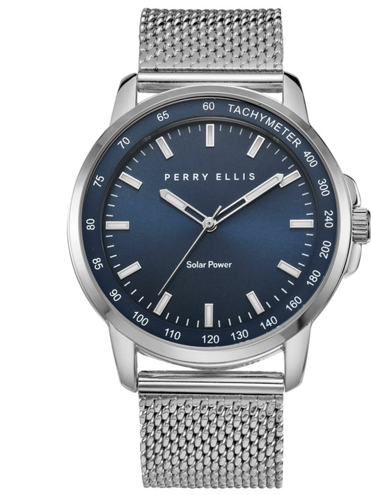Perry Ellis Solar Powered Silver Stainless Steel Watch